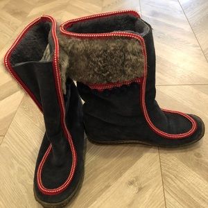 Tory Burch Suede Boots 8 Winter Fur
